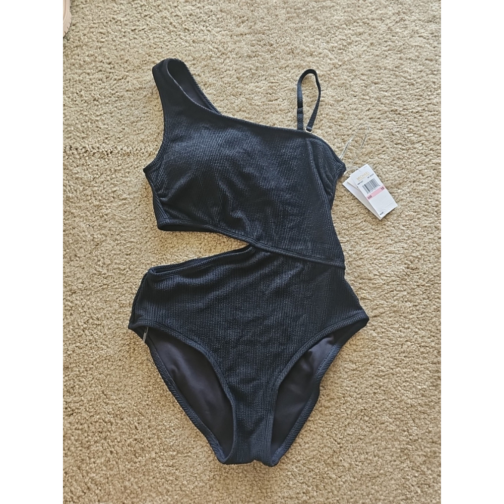 Michael Kors Black One Shoulder Swimsuit Size 10